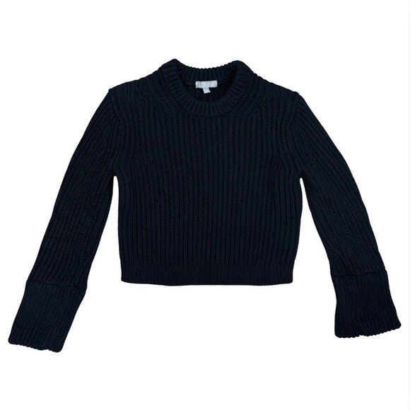 J. CREW Heritage Black Cotton Fisherman Crewneck Sweater $98 EUC S - Picture 2 of 4